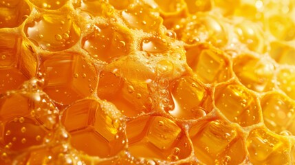 Close-Up of Honeycomb With Water Droplets