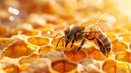 Bee on Honeycomb Close Up