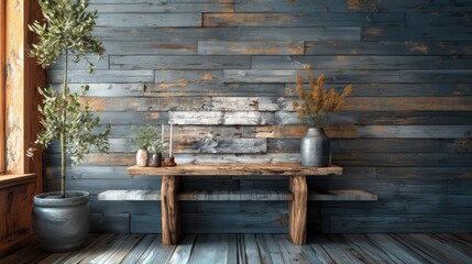 Wooden wall, plants