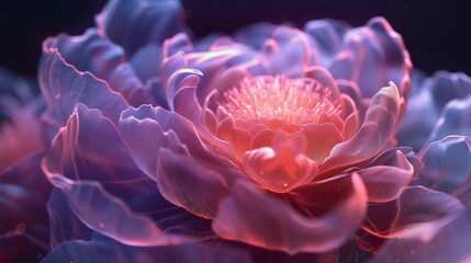 Luminescent Ferrofluids: Peony's fluidic petals flow with luminescent ferrofluids, their iridescence captivating.