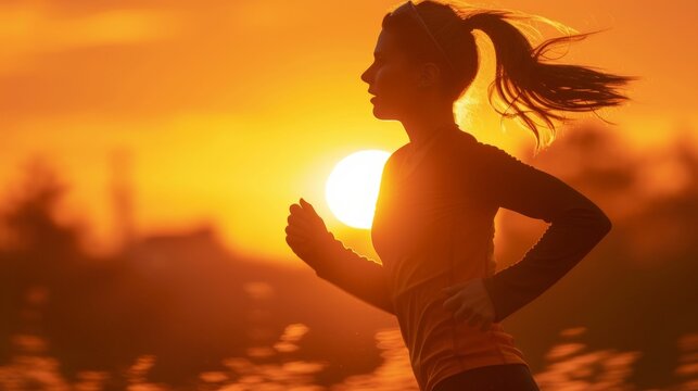 Woman Running at Sunset