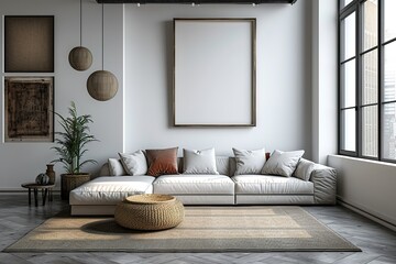 Modern living room interior with blank space and empty wall