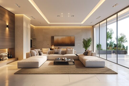 Modern living-room interior. 3d render