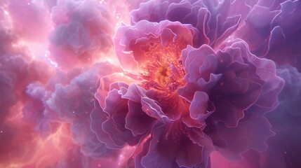 Obraz premium Nebulaic Radiance: Peony's radiant glow mirrors the swirling hues of a distant nebula, a celestial spectacle.