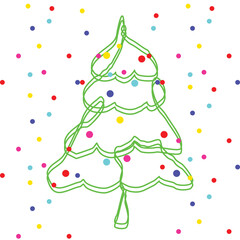Christmas tree and colorful confetti on a white background. Vector illustration.