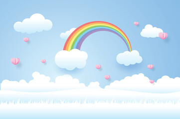 beautiful rainbow in the sky,  paper art style,Vector illustration.