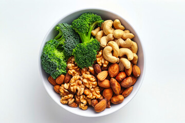 White Bowl Filled With Nuts and Broccoli