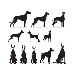 Midnight Sentinel: Doberman Pinscher Silhouette in the Shadows - Doberman Pinscher Illustration - Doberman Pinscher Dog Vector Stock
