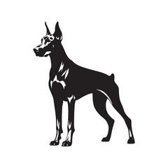 Doberman Pinscher Majesty: Graceful Silhouette in Moonlit Beauty - Doberman Pinscher Illustration - Doberman Pinscher Dog Vector Stock
