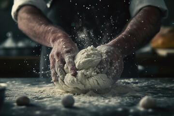 The rhythmic motion of a person kneading dough, shaping it with precision and care