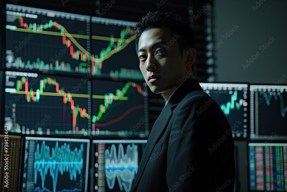 Poster experience the intensity as the modern stock trader dives into the tumultuous waves of the market, s