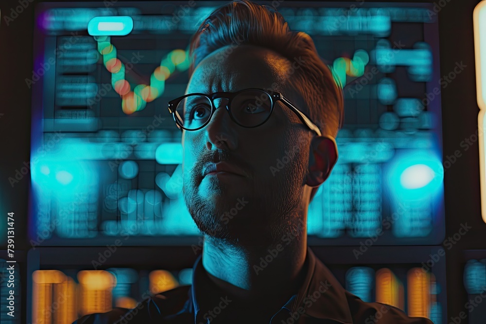 Poster experience the intensity as the modern stock trader dives into the tumultuous waves of the market, s