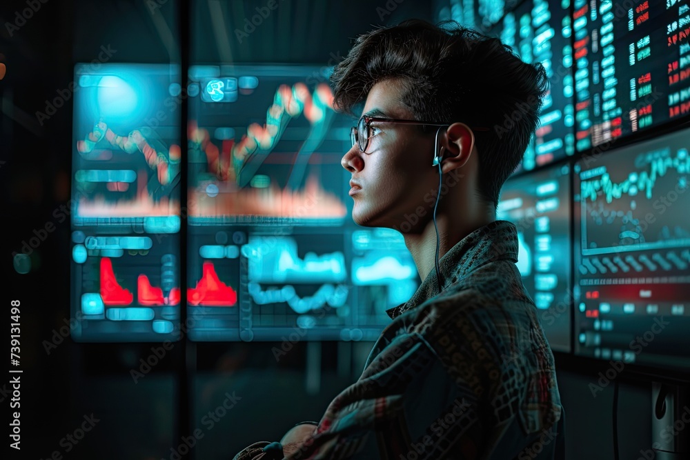 Poster experience the intensity as the modern stock trader dives into the tumultuous waves of the market, s