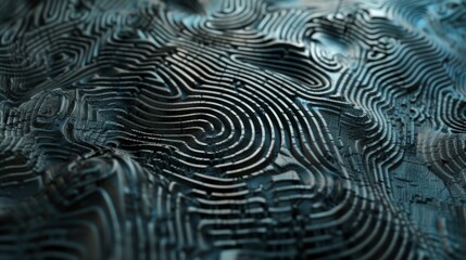 Fingerprint made of microcircuit. Identification and verification of identity. Unique digital biometric fingerprint