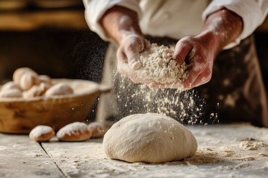 Hands at work, kneading dough with expertise and finesse, preparing it for culinary deligh