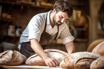 Male Baker Making Bread in Home Bakery