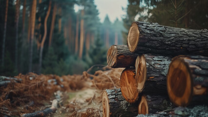 Nature’s Bounty: A Pile of Timber Logs in the Forest