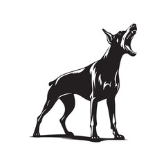 Commanding Vigor: Dominant Doberman Pinscher Barking Silhouette in Action - Doberman Pinscher Barking Illustration - Doberman Pinscher Barking Vector Stock
