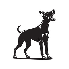 Echoes of Vigilance: Bold Doberman Pinscher Barking Silhouette in the Shadows - Doberman Pinscher Barking Illustration - Doberman Pinscher Barking Vector Stock
