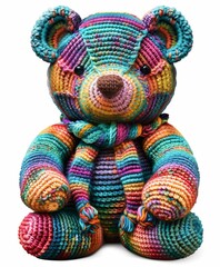 Illustration vector designs a handcrafted style amigurumi bear with detailed crochet patterns and vibrant yarn colors White background