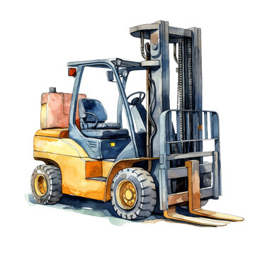 Watercolor forklift truck isolated on a white background