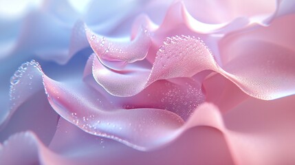 Macro shot of wavy rose petals, delicately covered in a glistening layer of frost and ice of winter.