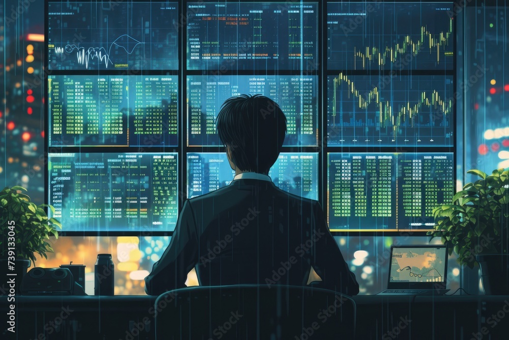 Poster experience the intensity as the modern stock trader dives into the tumultuous waves of the market, s