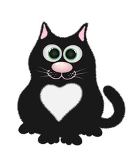 A black fluffy cat. Vector illustration