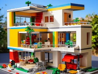 Neubau eines Hauses mit Legosteinen, architektur, haus, zuhause, fenster, wand, bunt, New construction of a house with Lego bricks, architecture, house, home, window, wall, colorful
