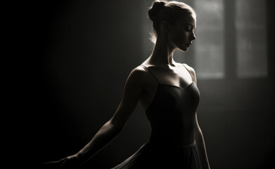 Fototapeta premium Professional ballet dancer performing in the dark lighted room