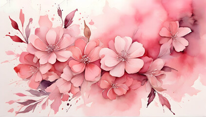 Abstract pink watercolor art background design. Flower illustration. Watercolour brush strokes.