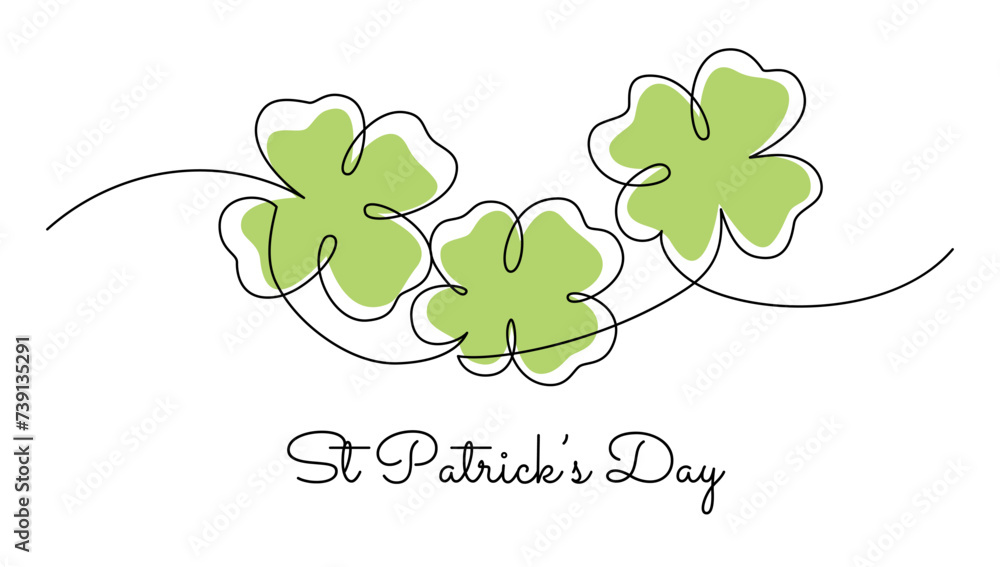 Fototapete st. patrick's day minimal one line art greeting card typography with clover and lettering style text
