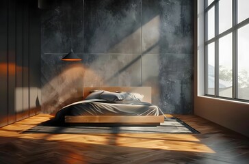Sassy Bedroom with a Unique Blend of Wood and Concrete Flooring, Modern and Edgy Interior Design