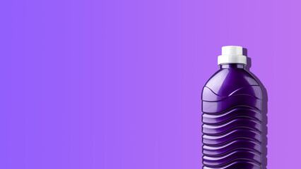 Purple plastic bottle for washing gel, liquid detergent, bleach, and fabric softener. On a purple...