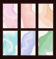 Vertical backgrounds in pastel colors with wavy smooth lines. Vector template for graphic design.