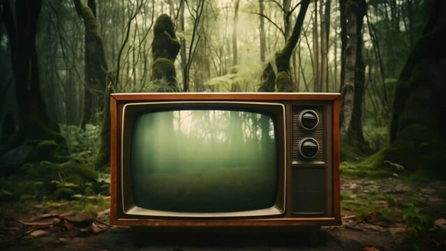Old vintage television or tv on the forest