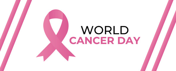 Red ribbon as world cancer day symbol with text sample. world cancer awareness month, cancer awareness ribbon, world cancer awareness day ribbon, world cancer day ribbon. vector illustration