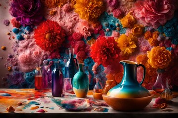 Ultra-HD image portraying the captivating blend of colorful liquids against a contemporary...