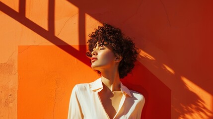 Jeune femme devant un mur ensoleill&eacute;
