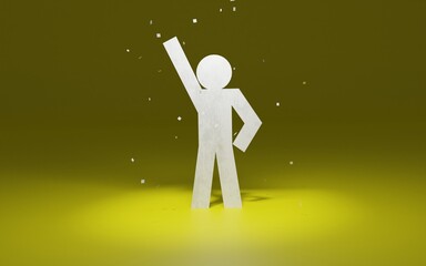 紙吹雪の中でスポットライトを浴びる紙人形