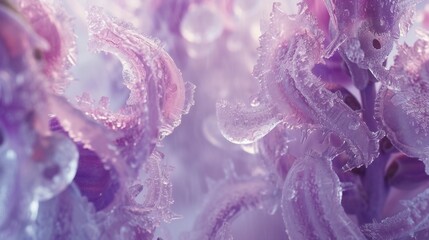 Frozen Hyacinth: Macro lens captures icy tendrils weaving through delicate petals. - obrazy, fototapety, plakaty