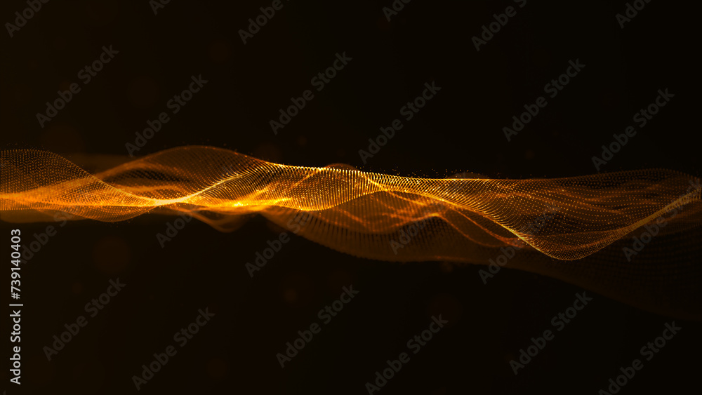 Poster abstract representation of golden light waves on dark background. light dynamics in a digital art fo