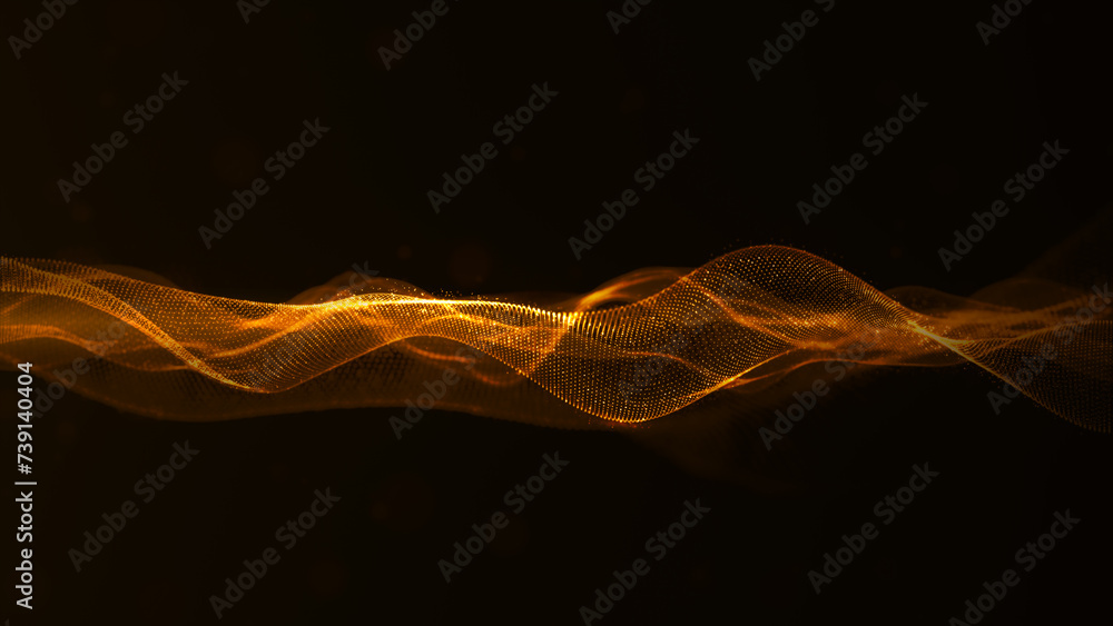 Poster abstract representation of golden light waves on dark background. light dynamics in a digital art fo