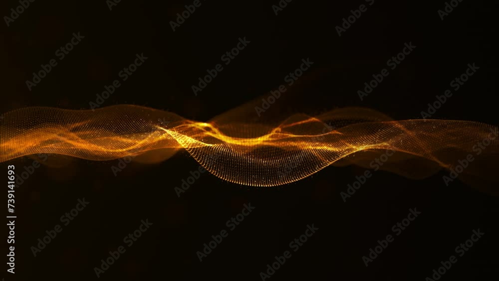 Poster abstract representation of golden light waves on dark background. light dynamics in a digital art fo