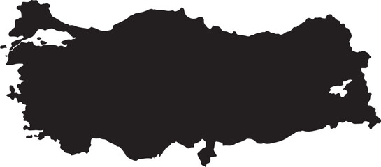 Black basic map of Turkey with flag against white background