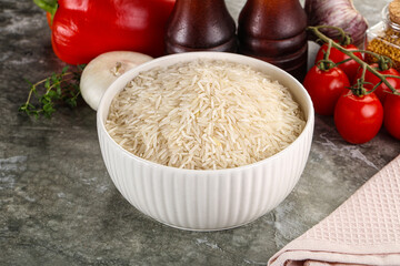 Raw delicous basmati rice heap