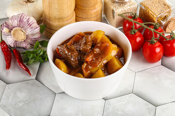 Homemade beef hungarian goulash with potato