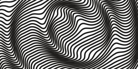 Fluid wavy lines black white vector for background design.