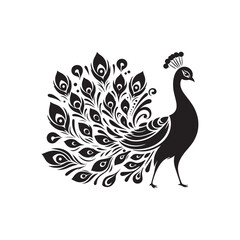 Royal Symphony: Elegant Peacock Silhouette Dancing in Cosmic Splendor - Peacock Vector

