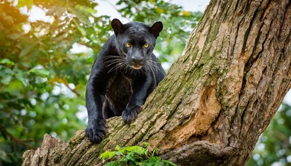 Fototapeta premium black cat on tree